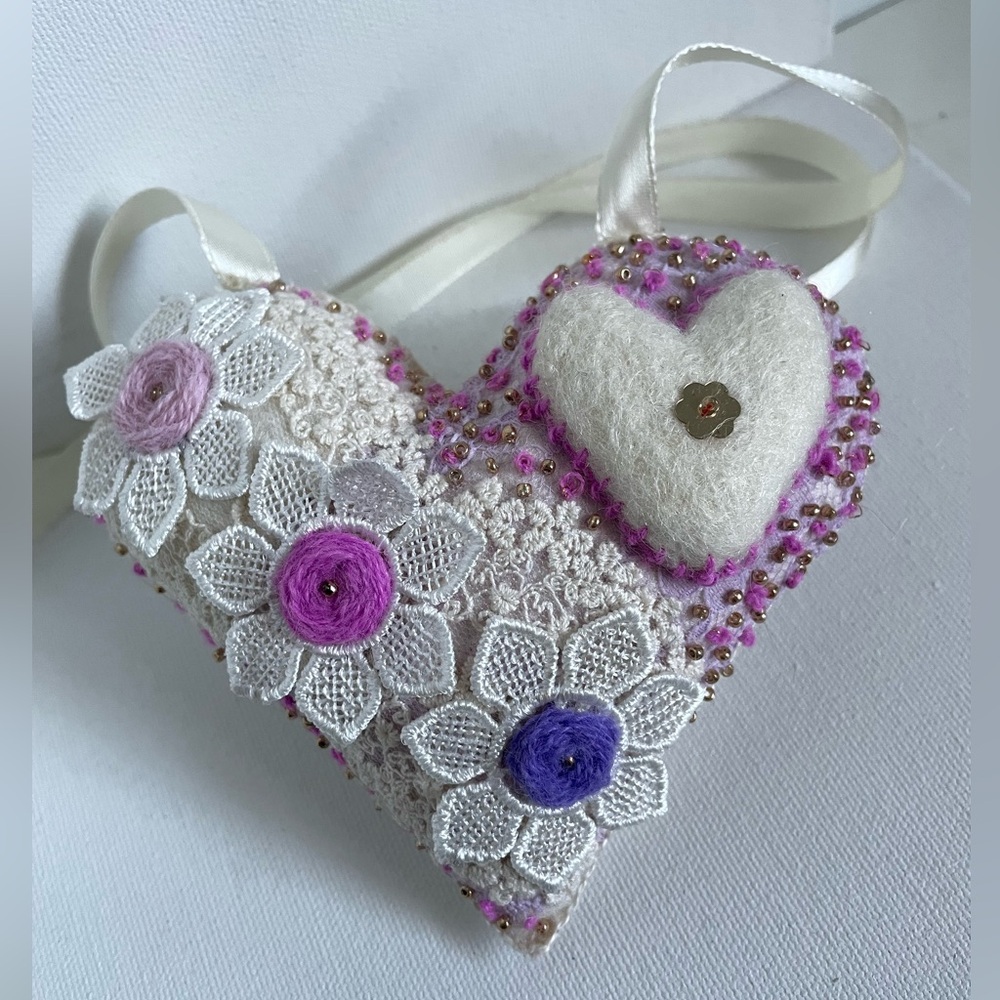 Hand crafted wool felt embroidered heart